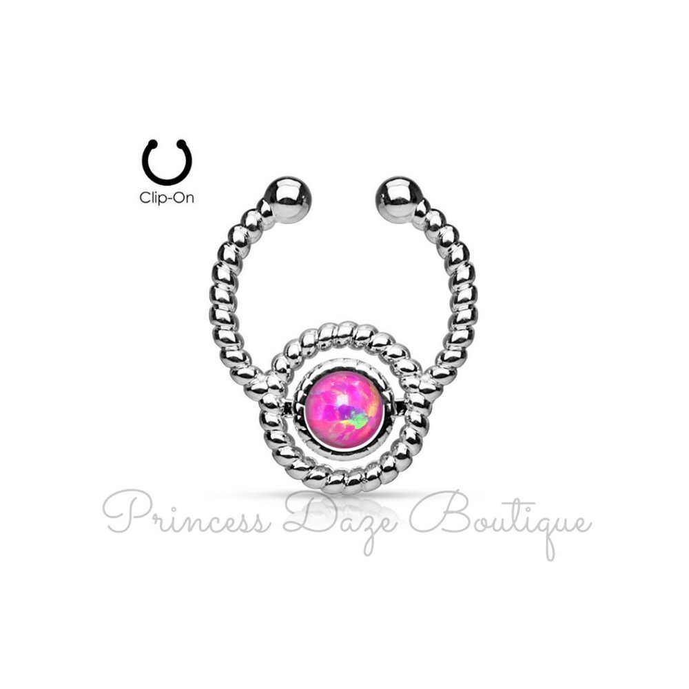 Roped Circle With Pink Opal‎ Non-Piercing Septum Hanger